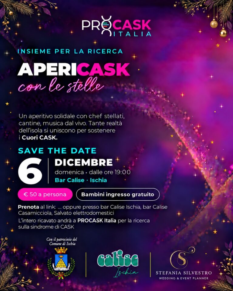 Locandina Apericask con le stelle: 6 dicembre 2026 dalle 19, Bar Calise Ischia. Adulti 50 euro, bambini ingresso gratuito.